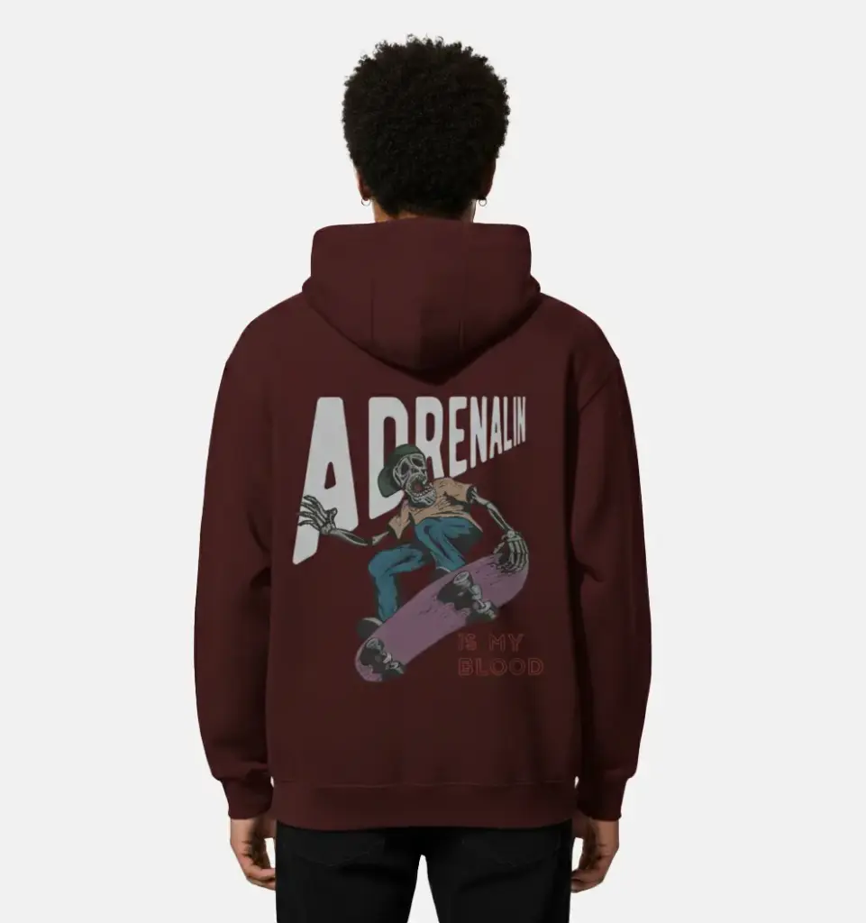 Skater Skeleton Adrenalin Hoodie (maroon, small)