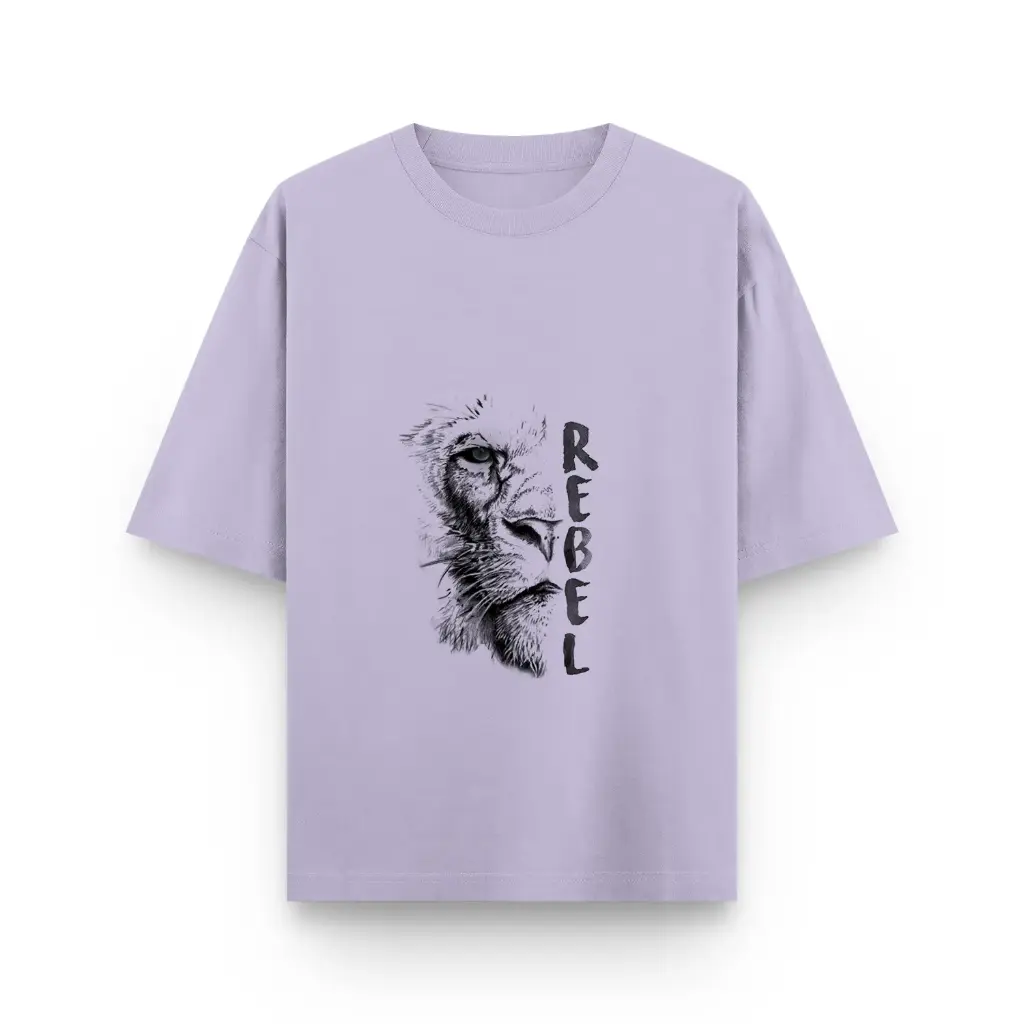 Lion Face Graphic Oversized T-Shirt (lavender, small)